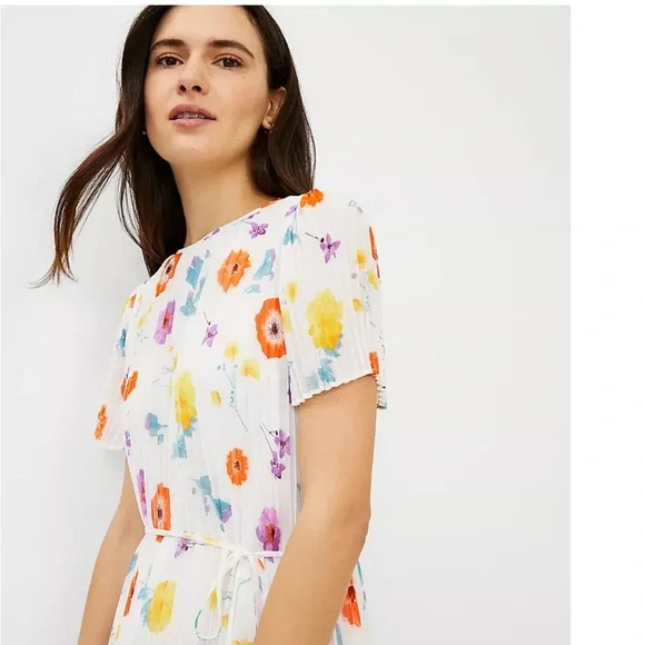 Ann Taylor Pleated Floral Midi Dress - Multicolor - Picture 2 of 4